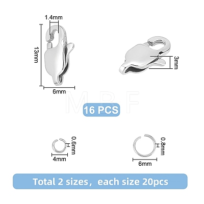 Unicraftale 16Pcs 304 Stainless Steel Lobster Claw Clasps DIY-UN0004-95-1