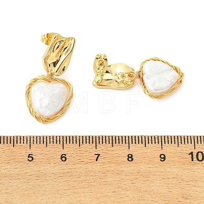 Brass with Natural Pearl Stud Dangle Earrings EJEW-JE07234-1