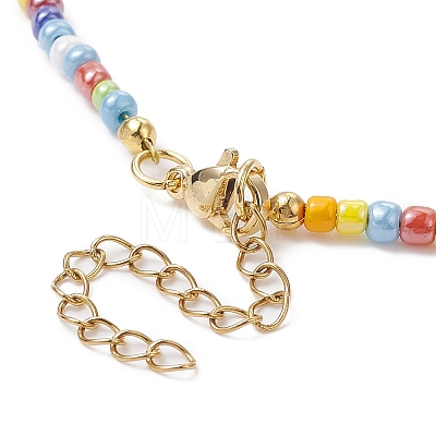 Natural Pearl & Millefiori Glass Flower & Seed Beaded Necklace for Women NJEW-JN04299-1