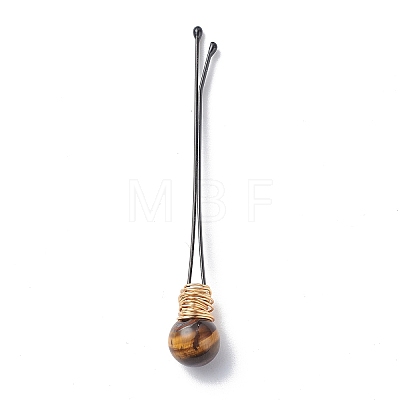 Eco-Friendly Copper Wire Wrapped Round Gemstone Hair Bobby Pin OHAR-JH00025-01-1
