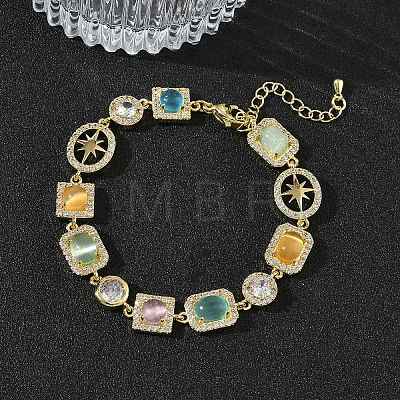 Brass Micro Pave Clear Cubic Zirconia Link Chain Bracelets for Women BJEW-C156-03G-1