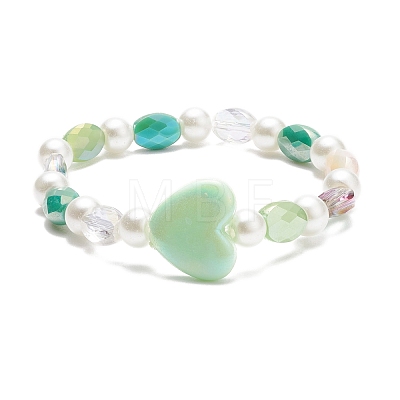 Acrylic Heart & Glass Pearl Beaded Stretch Bracelet for Kids BJEW-JB08391-1