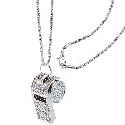 Alloy Crystal Rhinestone Whistle Pendant Necklaces NJEW-WH20001-24P-01-1