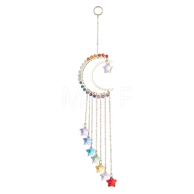 Natural Gemstone & Brass Moon Pendant Decorations HJEW-JM01036-1