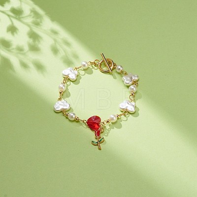 Alloy Enamel Rose of Life Charm Bracelet BJEW-JB08671-1