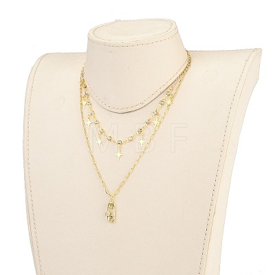 Star & Safety Pin Shape Pendant Necklaces Sets NJEW-JN03137-01-1