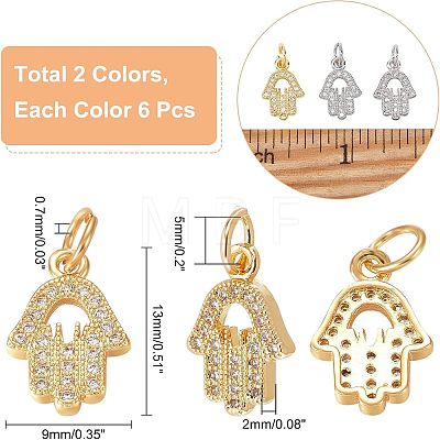  12Pcs 2 Colors Brass Micro Pave Clear Cubic Zirconia Charms ZIRC-NB0001-77-1