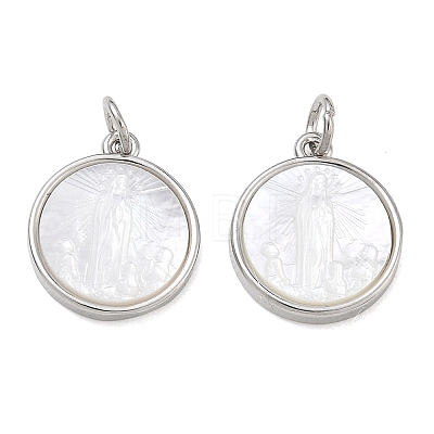 Rack Plating Brass & Natural White Shell Pendants SH-CBA6629-32P-1