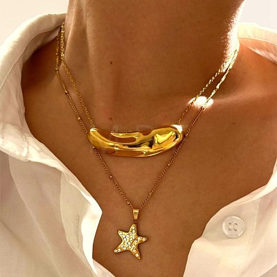 2Pcs 2 Styles 316L Surgical Stainless Steel Crystal Rhinestone Star Irregular Tube Pendant Necklaces WG0E33C-01-1