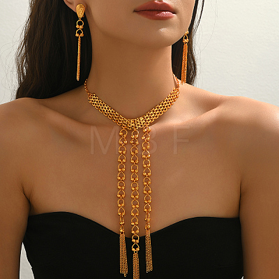 Vintage Middle Eastern Alloy Long Tassel Necklace & Earrings Sets for Women IX1093-1