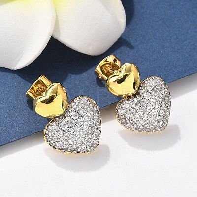 Brass Micro Pave Clear Cubic Zirconia Stud Earrings EJEW-F359-03G-01-1