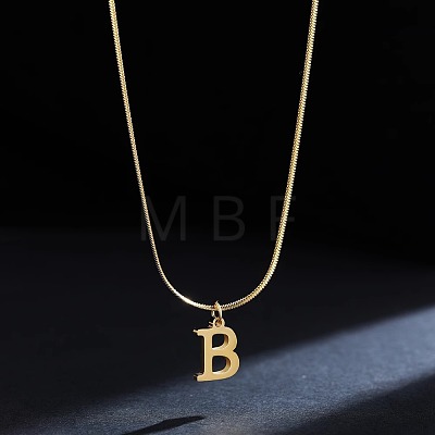 316 Surgical Stainless Steel Initial Pendant Flat Snake Chain Necklaces for Women WGC1053-02-1