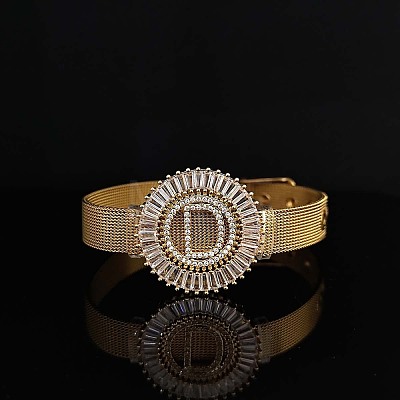 Brass Micro Pave Clear Cubic Zirconia Bangles for Women FS-WGA7409-04-1