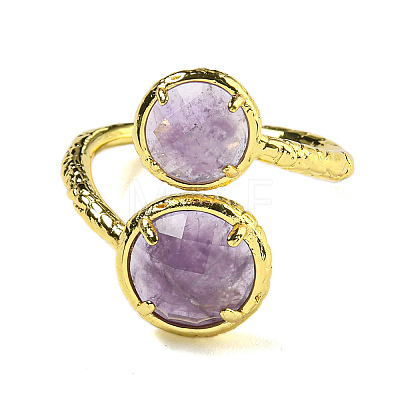 Round Natural Amethyst Open Cuff Rings RJEW-C087-02G-03-1