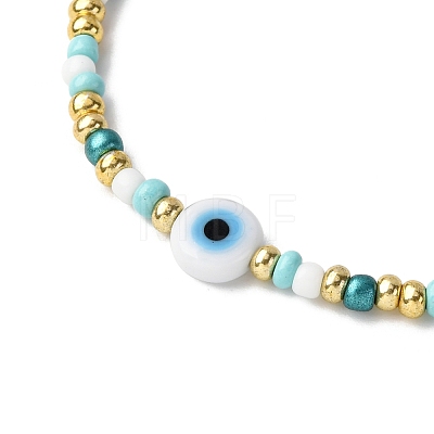 Handmade Evil Eye Lampwork & Glass Seed Beads Braided Bead Bracelets for Women BJEW-JB12363-1