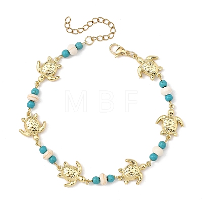 Ocean Dyed Synthetic Turquoise Beads & 304 Stainless Steel Link Chain Anklets GG-AJEW-AN00833-02-1