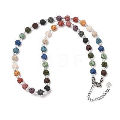 Chakra Natural Lava Rock Round Beaded Necklaces GG-CBA922D-05B-1