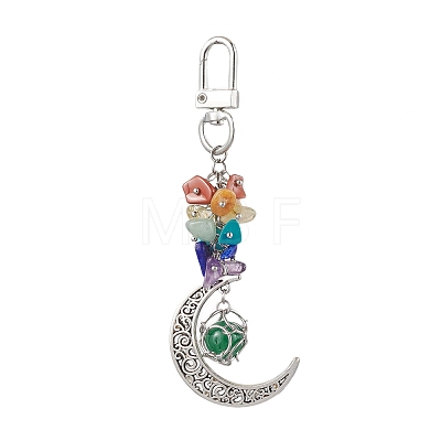 Hollow Moon Alloy & Gemstone Pouch Pendant Decooration HJEW-JM01968-1