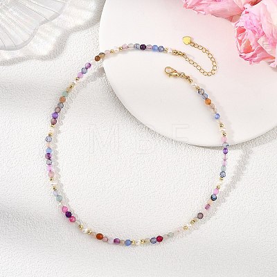 Dyed & Heated Faceted Round Natural Agate and Cultured Freshwater Pearl Beaded Necklaces for Women NJEW-JN06240-02-1