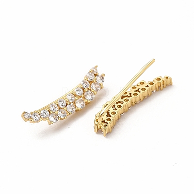 Brass Micro Pave Cubic Zirconia Stud Crawler Earrings EJEW-H091-32G-1