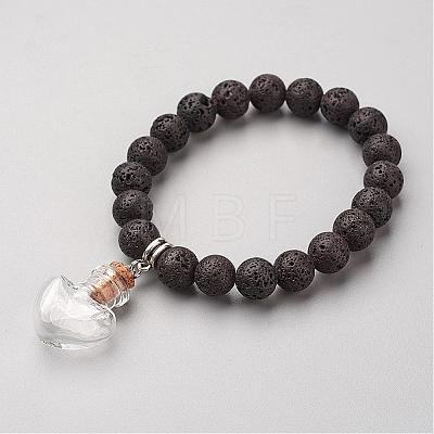 Lava Rock Bead Charm Bracelets BJEW-JB02602-1