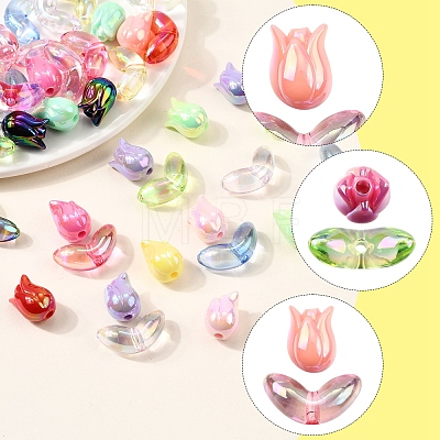 48Pcs 2 Styles UV Plated Acrylic Beads SACR-FS0001-37-1
