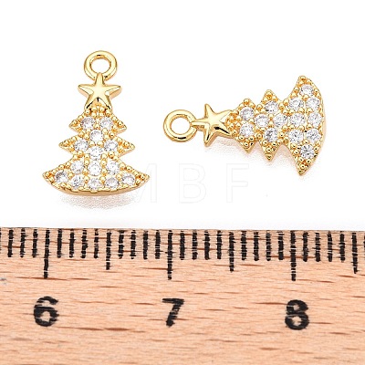 Christmas Theme Brass Micro Pave Clear Cubic Zirconia Charms KK-T073-13G-1