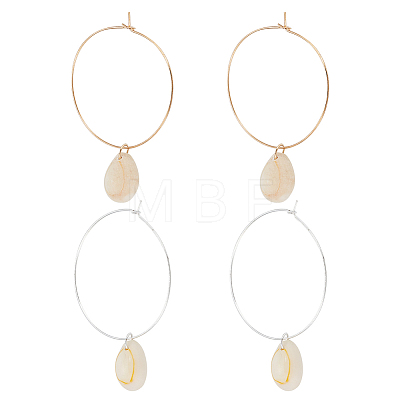 2 Pairs 2 Colors Natural Shell Dangle Big Hoop Earrings EJEW-FI0001-19-1