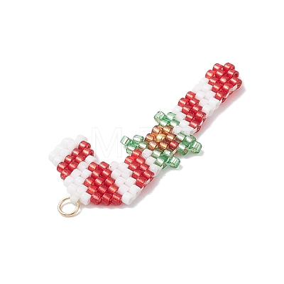 Christmas Themed Glass Seed Beaded Pendants PALLOY-MZ00868-04-1