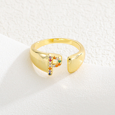 Brass Micro Pave Colorful Cubic Zirconia Cuff Open Rings FS-WG163C1-16-1