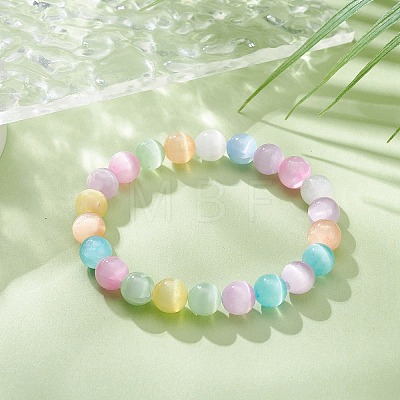 Dyed Natural Selenite Round Beaded Stretch Bracelet BJEW-JB09411-02-1