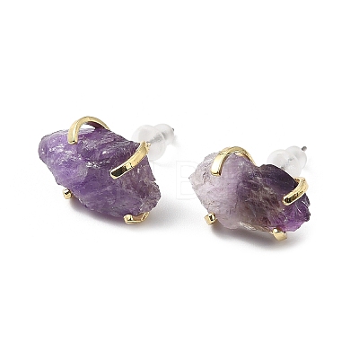 Raw Rough Natural Amethyst Stud Earrings EJEW-R148-01LG-01-1