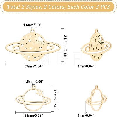 Unicraftale 8Pcs 4 Style Ion Plating(IP) 201 Stainless Steel Pendants STAS-UN0027-63-1