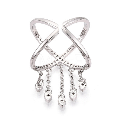 Brass Micro Pave Clear Cubic Zirconia Tassels Cuff Rings KK-T080-01P-1