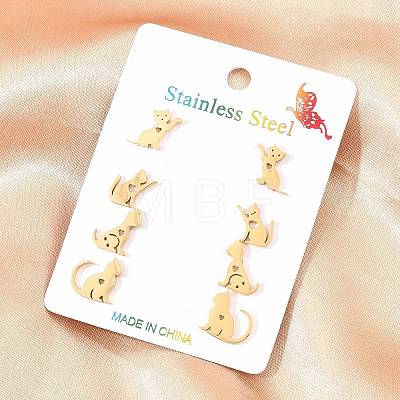 4 Pairs 304 Stainless Steel Stud Earrings EJEW-G469-02G-01-1
