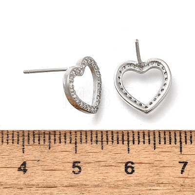 Heart Brass Micro Pave Cubic Zirconia Ear Studs EJEW-D304-40P-1