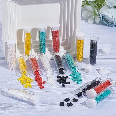  790Pcs 15 Style 2-Hole Opaque Glass Seed Beads. Rectangle SEED-NB0001-77-1