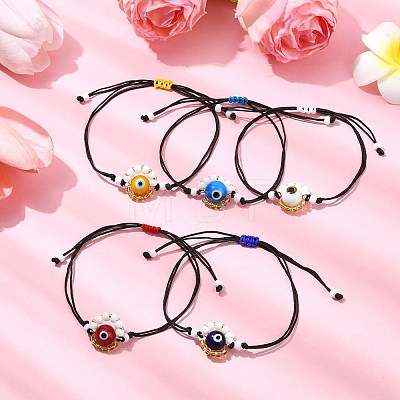 Evil Eye Handmade Lampwork & Glass Adjustable Braided Bead Bracelets BJEW-MZ00099-1