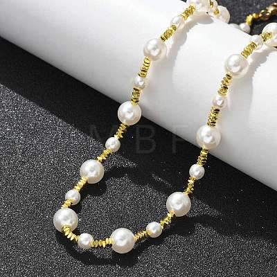 304 Stainless Steel & ABS Plastic Imitation Pearl Round Beded Necklaces for Women NJEW-S442-11G-1