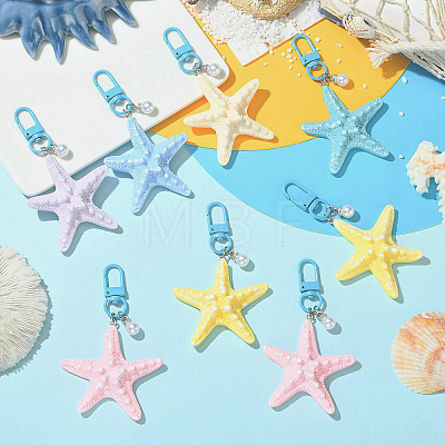 8Pcs Opaque Resin Starfish Pendant Decorations HJEW-YW00267-1