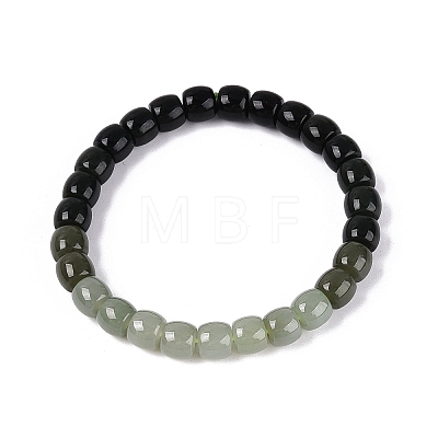Gradient Color Natural Myanmar Jade Barrel Beaded Stretch Bracelets BJEW-Q100-03-1