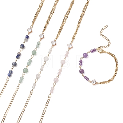 Round Natural Gemstone Beads Link Bracelets BJEW-JB13488-1