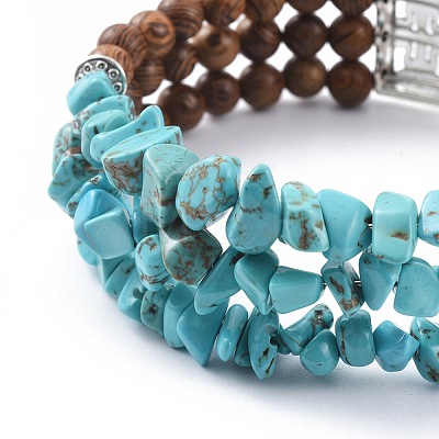 Three Loops Synthetic Turquoise(Dyed) Chip Beads Wrap Bracelets BJEW-JB04657-03-1