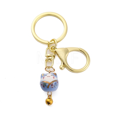 Fortune Cat Porcelain Pendant Keychain KEYC-G064-03G-1