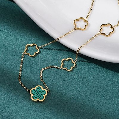 Ion Plating(IP) 304 Stainless Steel & Plastic Flower Pendant Necklaces for Women NJEW-P320-02G-04-1