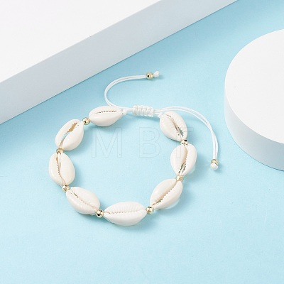 Natural Cowrie Shell Braided Bead Bracelet for Women BJEW-TA00044-01-1