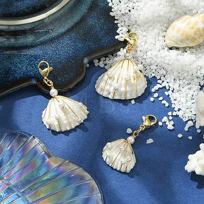 Wire Wrapped Shell Pendant Decorations HJEW-TA00072-1