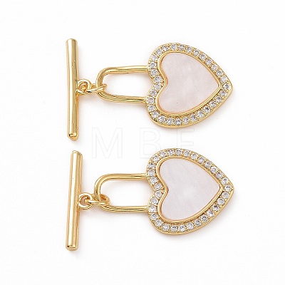 Brass Micro Pave Clear Cubic Zirconia with Shell Toggle Clasps KK-E068-VC170-1