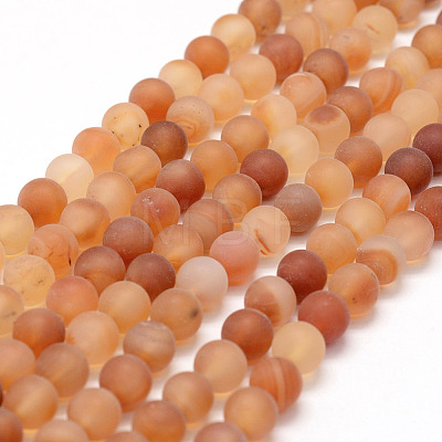 Frosted Natural Red Agate Beads Strands X-G-F372-8mm-1