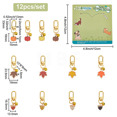 12Pcs Alloy Enamel Acorns/Pumpkin/Maple Leaf Pendant Decorations HJEW-PH01658-1